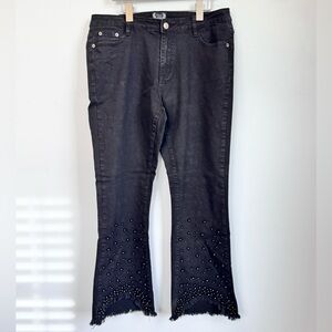 AZI Black Embellished Bootcut Raw Hem Ankle Jeans Size 12